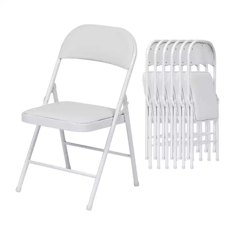 SUGIFT 6 Pack Folding Chairs with Padded Seats, Metal Frame with Pu Leather Seat & Back, White