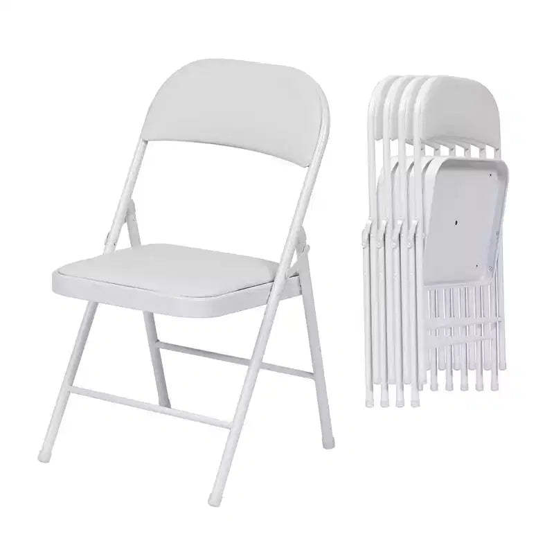 SUGIFT 4 Pack Folding Chairs with Padded Seats, Metal Frame with Pu Leather Seat & Back, White