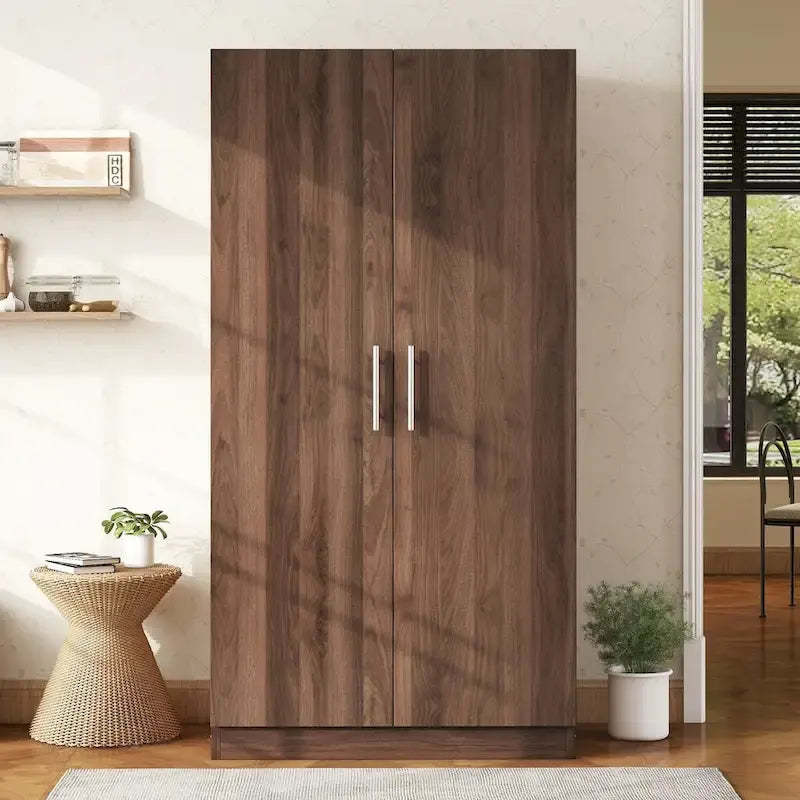 Wooden Wardrobe Armoire with 3 Storage Shelves by Harper&Bright Designs