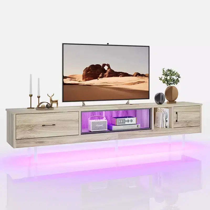 Bestier 80 TV Stand with Storage for TVs up to 85, LED High Glossy Entertainment Center with Drawer, TV Console Media Center with Open Shelves