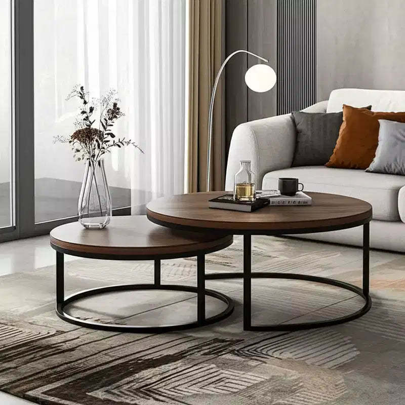 Luck Live nested round coffee table walnut color
