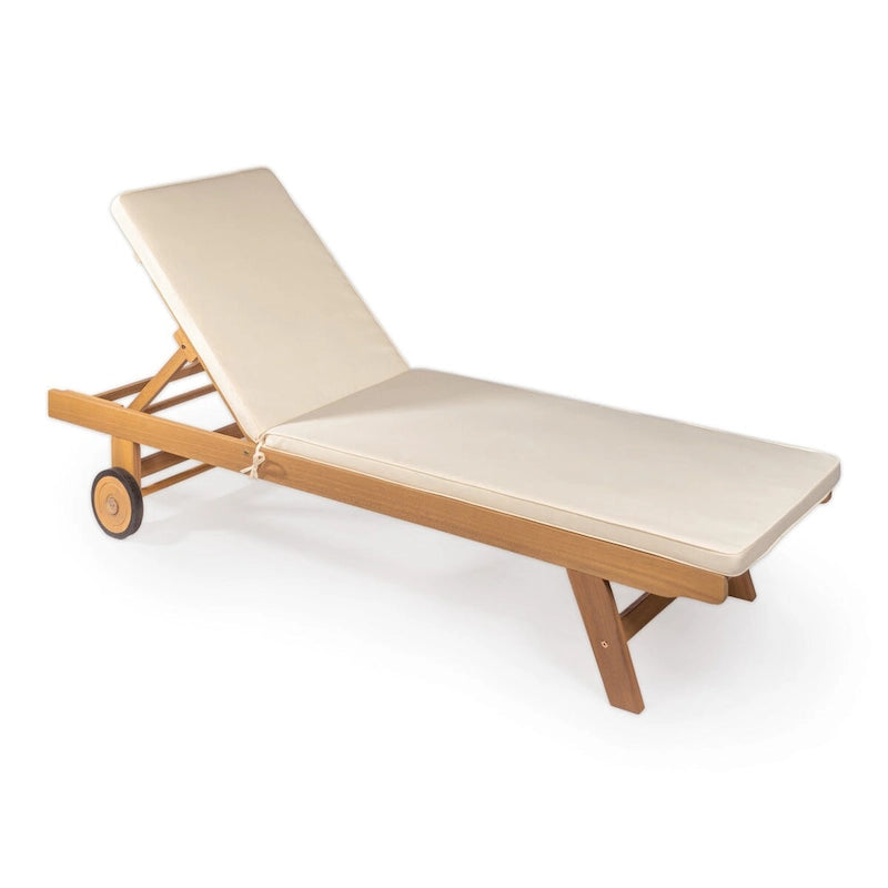 Lagunan 77.56x23.62 Modern Classic Adjustable Acacia Wood Chaise Outdoor Lounge Chair with Cushion & Wheels, by JONATHAN Y