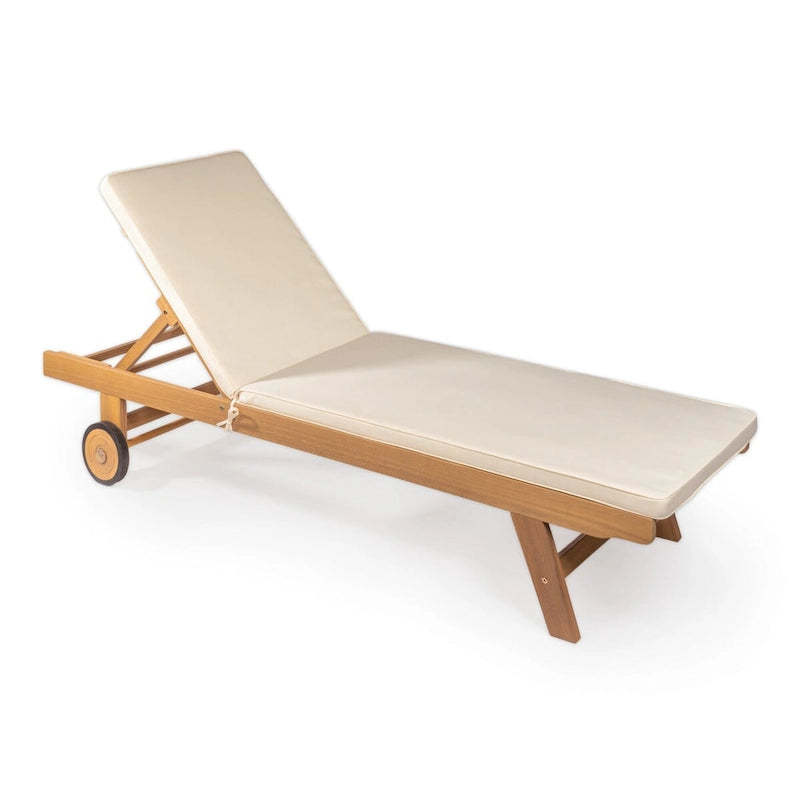 Lagunan 77.56x23.62 Modern Classic Adjustable Acacia Wood Chaise Outdoor Lounge Chair with Cushion & Wheels, by JONATHAN Y