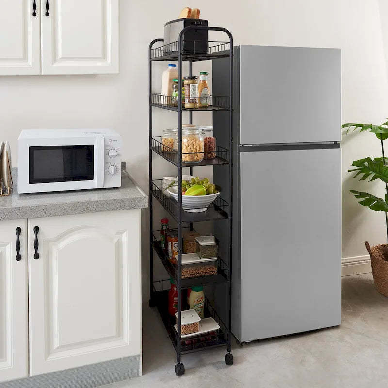 6 Tier Slim Rolling Storage Cart Mobile Shelving Unit with Wheels - 6D x 22.8W x 61H
