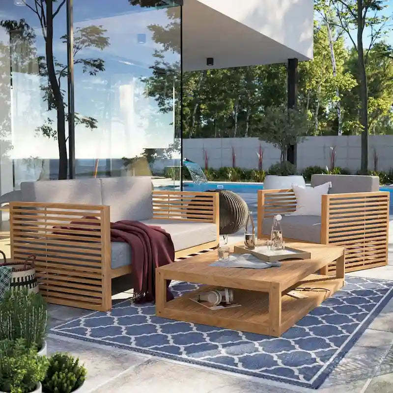 Carlsbad 3-Piece Teak Wood Outdoor Patio Outdoor Patio Set