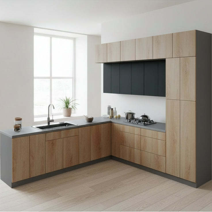 Kitchen Culinary Haven Collection Natural Teak & Black Color Base Size 9Ft Wide - 108x24