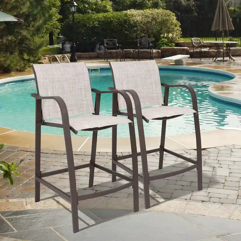 VredHom Outdoor Aluminum Bar Stool Set Patio Bar Chairs (Set of 2) - 21.7 W x 25.6 D x 43.7 H