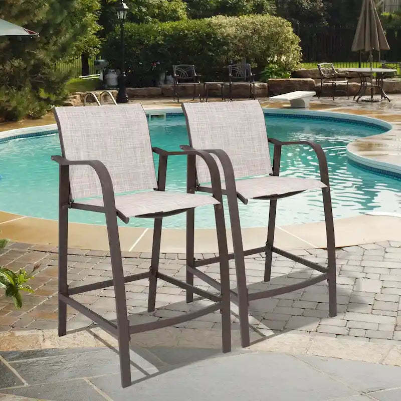 VredHom Outdoor Aluminum Bar Stool Set Patio Bar Chairs (Set of 2) - 21.7 W x 25.6 D x 43.7 H