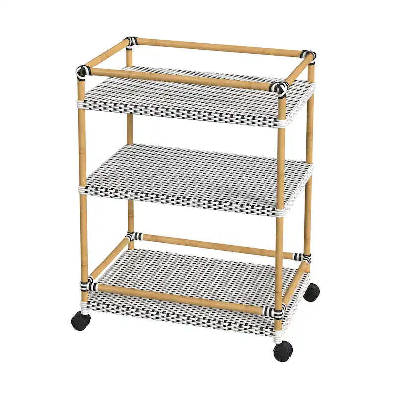 Tobias Outdoor Rattan and Metal 3- Tier Rattan Bar Cart