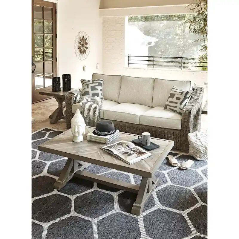 Signature Design by Ashley Beachcroft Brown/Beige Beachcroft Nuvella Sofa with Coffee and End Table - 83W x 37D x 36H