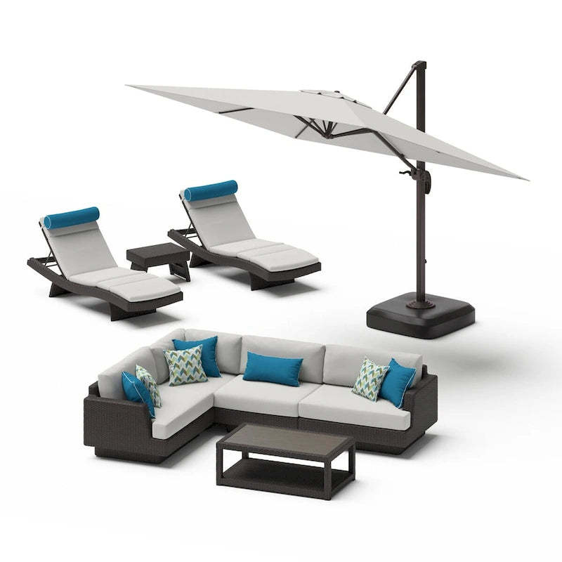 Portofino Comfort 9 Piece Sunbrella Outdoor Patio Sectional Seating & Dining Set With Umbrella