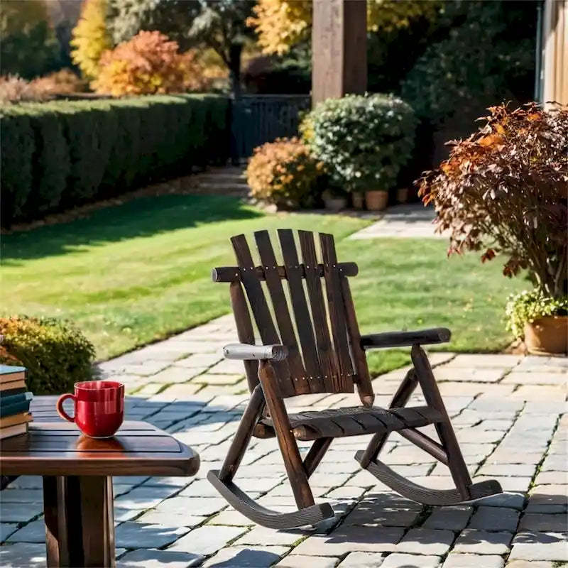 Outsunny Outdoor Wooden Rocking Chair,Rustic Adirondack Rocker