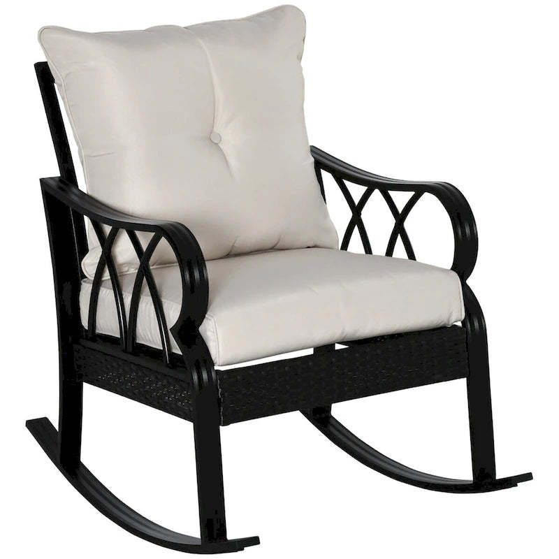 Outdoor Wicker Rocking Chair with Padded Cushions, Aluminum Furniture Rattan Porch Rocker Chair w/ Armrest