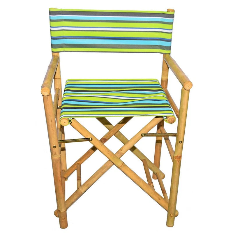 Handmade Set of 2 Bamboo Director's Chairs with striped Canvas (Vietnam)