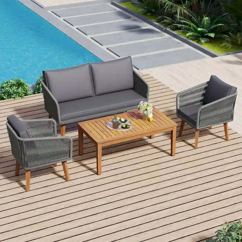 4-Piece Outdoor Patio Conversation Set with Table,Cushions, for Backyard