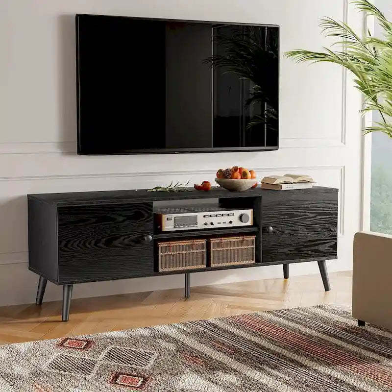 TV Stand, Mid Century Modern TV Stand for 55/60 inch TV, Farmhouse TV Stand, Entertainment Center for Living Room