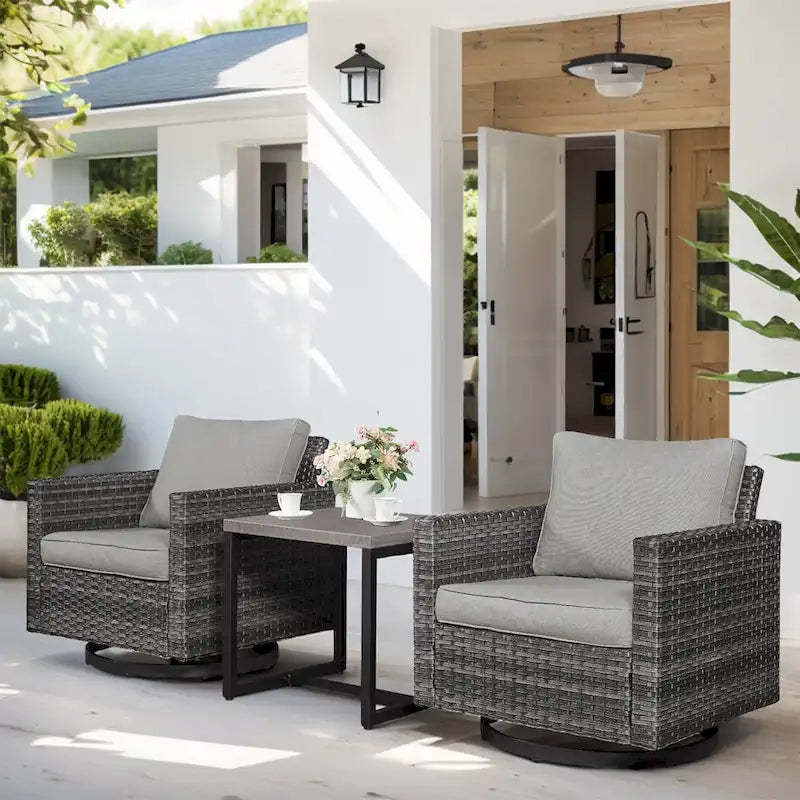 3 Pieces Swivel Gliders Chair with Coffee Table - Grey