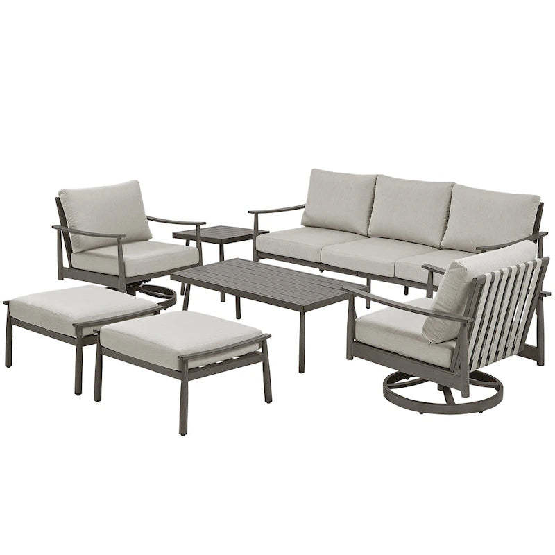 7-Piece Aluminum Patio Conversation Set, 3-Seat Outdoor Couch with Ottomans , 2 Swivel Chairsand Coffee Table