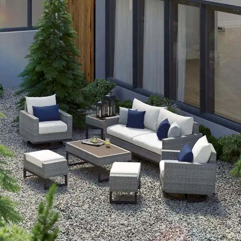 Milo Gray 7 Piece Sunbrella Outdoor Patio Motion Deep Seating Set