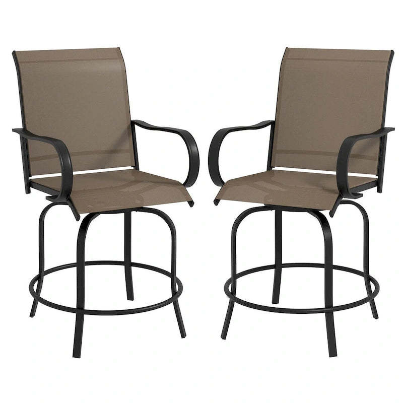 Outdoor Bar Stools with Armrests, Set of 2 360Swivel Bar Height Patio Chairs with High-Density Mesh Fabric, Steel Dining Chairs