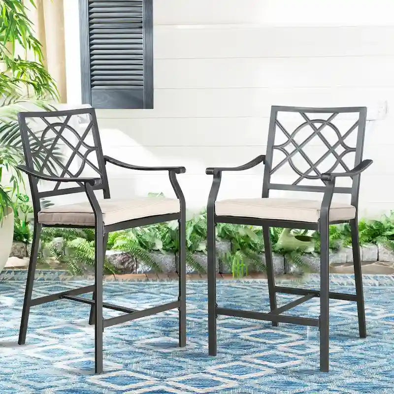 Patio Height Bar Chairs Outdoor Dining Chair with Beige Cushion