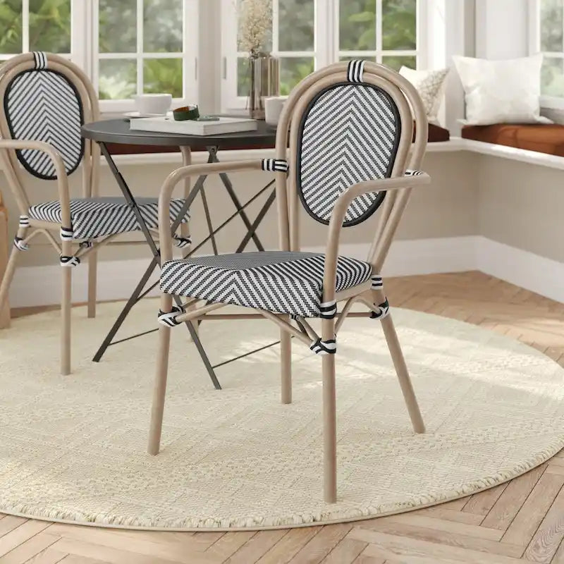 All-Weather Commercial Paris Chair with Arms and metal Frame - N/A