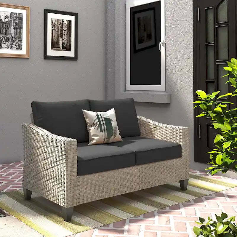 XIZZI Outdoor Wicker Loveseat Patio Sofa with Cushion