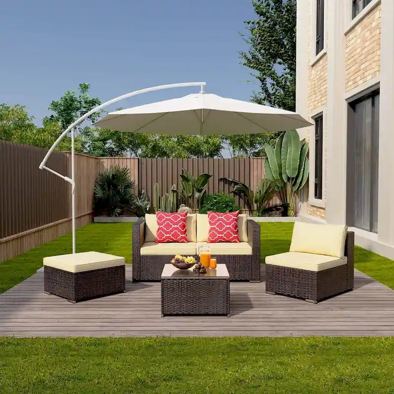 5-Pieces Outdoor Sectional Set, Patio Conversation Set, Rattan Sectional Sofa Set with Coffee Table