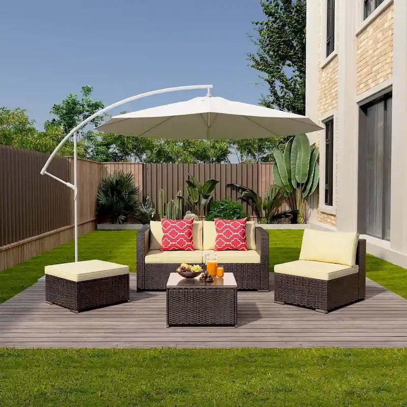 5-Pieces Outdoor Sectional Set, Patio Conversation Set, Rattan Sectional Sofa Set with Coffee Table