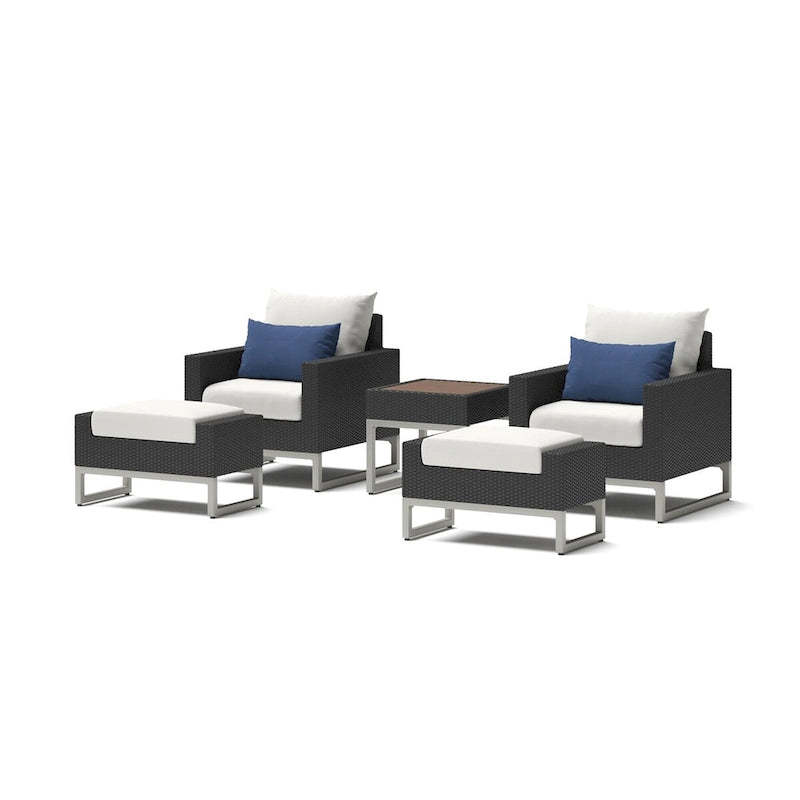 Milo Espresso 5 Piece Sunbrella Outdoor Patio Club Chair Set