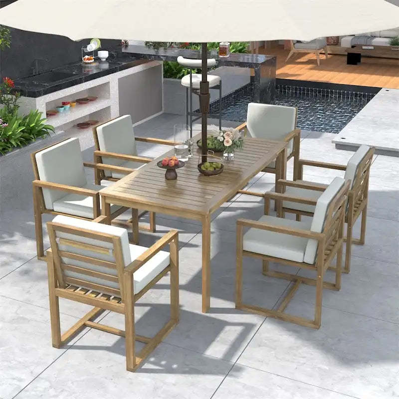 Outdoor Dining Table and Chair Set w/ and Removable Cushions for Patio
