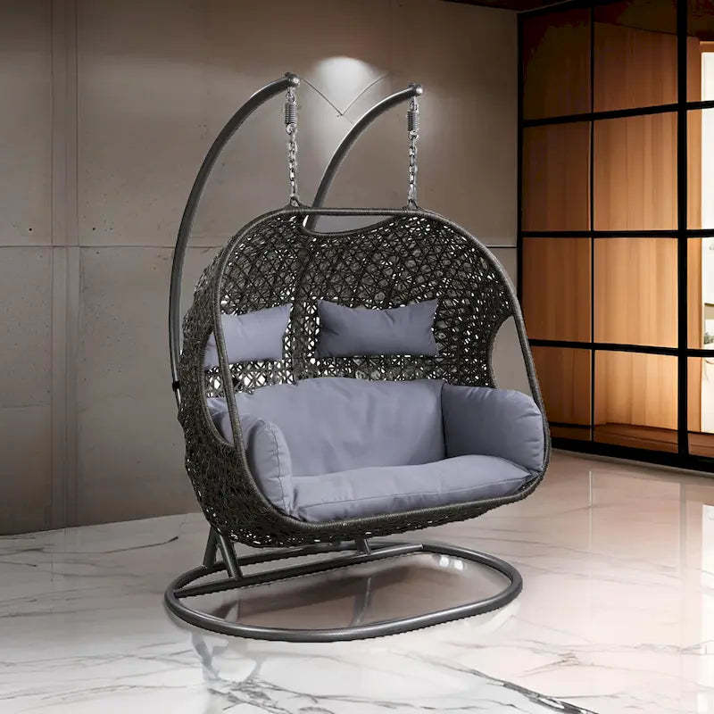 Patio Swing Chair with Tubular Stand and Wicker Weaving, Black