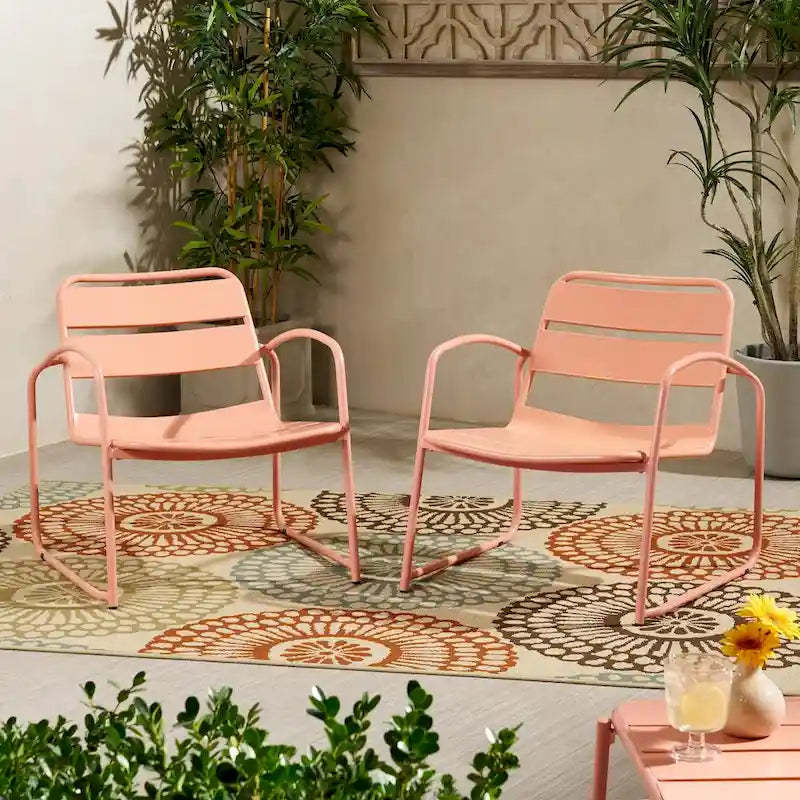 Set of 2 Modern Pink Metal Outdoor Patio Chairs, Weather Resistant and Water Resistant