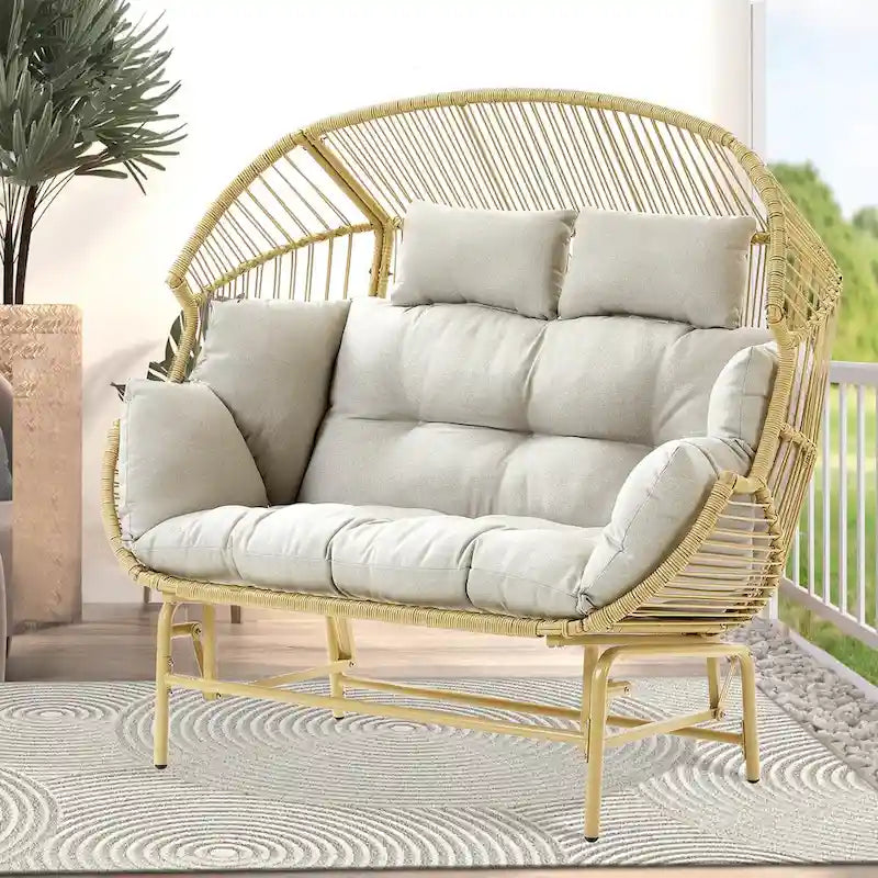 Outdoor Oversized Wicker Double Egg Chair w/ 7 Cushions - Yellow
