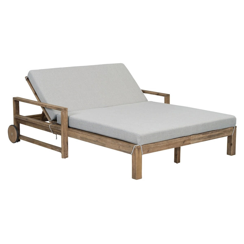 Farmhouse Acacia Wood Outdoor Sunbed with Adjustable Backrest