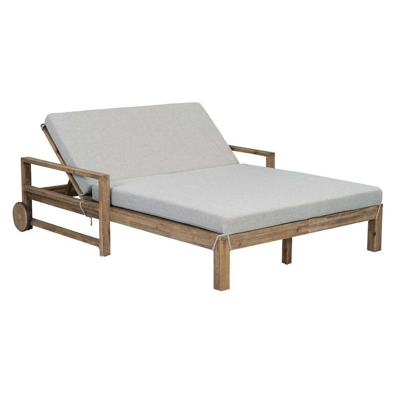 Farmhouse Acacia Wood Outdoor Sunbed with Adjustable Backrest
