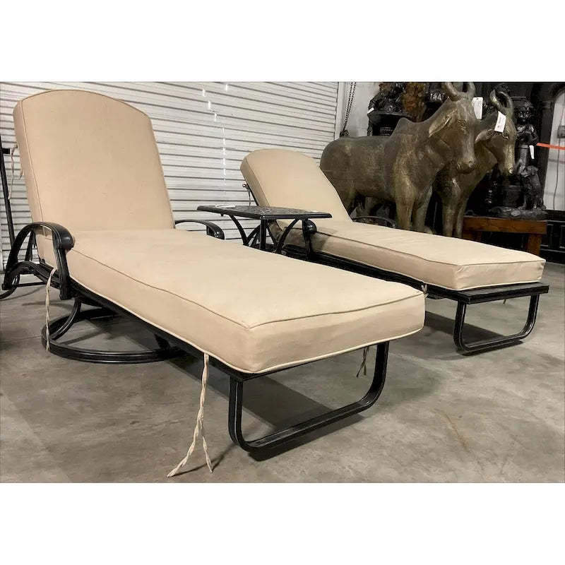 Elisabeth Patio Motion Swivel Chaise Lounges with Cushions and Side Table Set of 3 - N/A