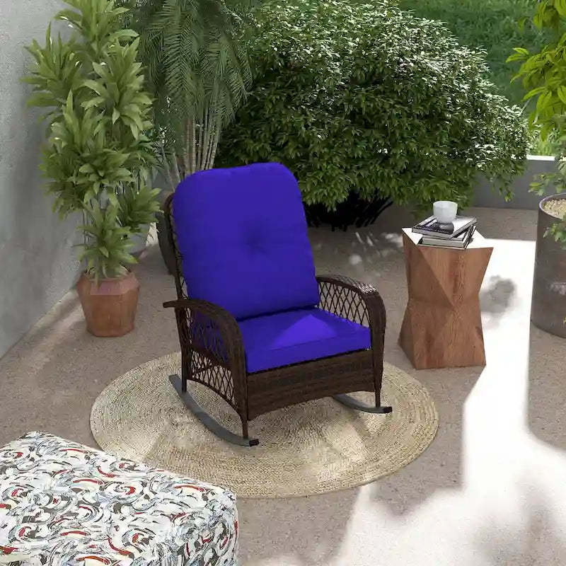 Outsunny Outdoor Wicker Rocking Chair with Wide Seat, Thick, Soft Cushion, Rattan Rocker w/ Steel Frame, High Weight Capacity