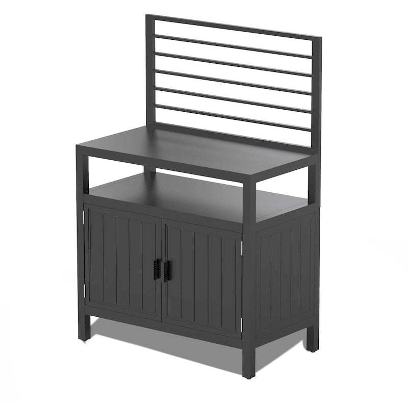 Outdoor Aluminum Kitchen Storage Island with Wall Hanging, Freestanding Grill Storage Cabinet