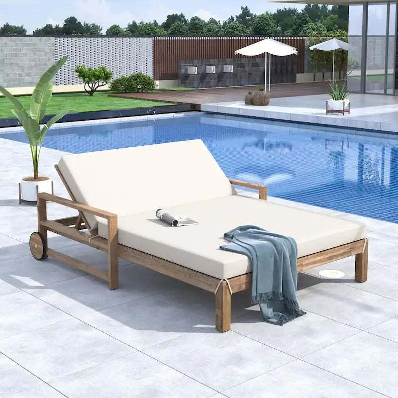 1-Piece Farmhouse-styled Wooden Outdoor Sunbed for Ultimate Relaxation Outdoor Daybed Seating 2 People for Poolside