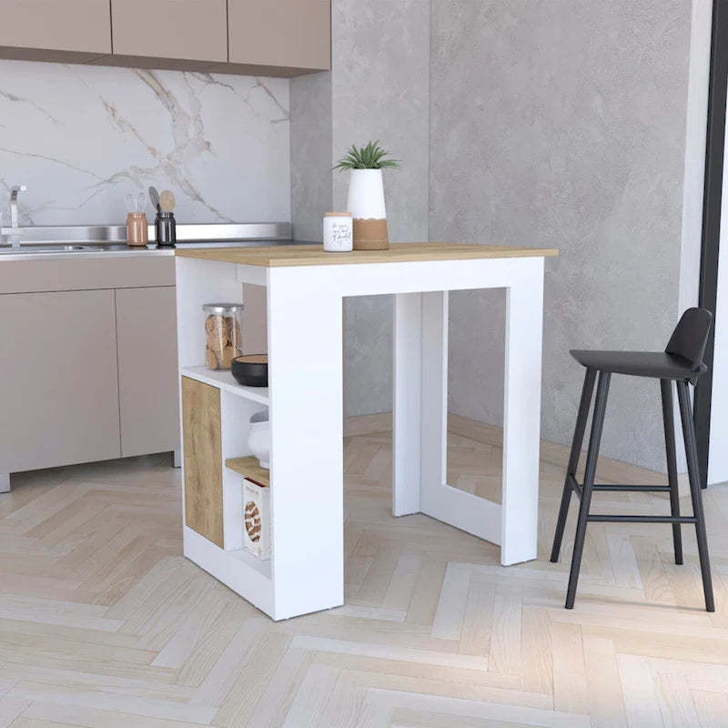 Kitchen Island with 1-Door Cabinet Push to open System and Side Shelves