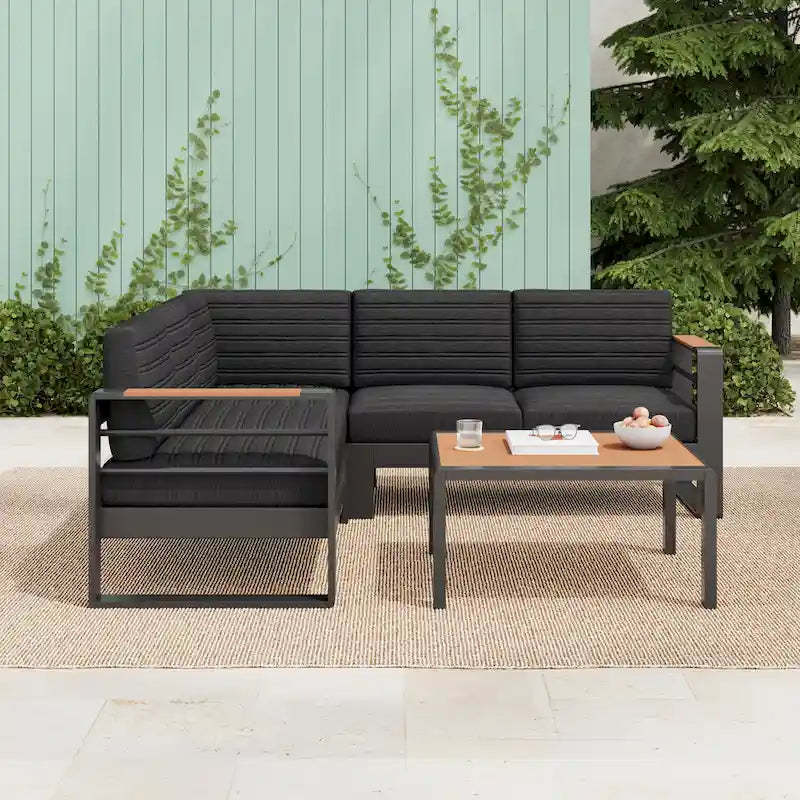 Sornsa Outdoor Aluminum Frame 4 Seater Sectional Sofa Set by Christopher Knight Home