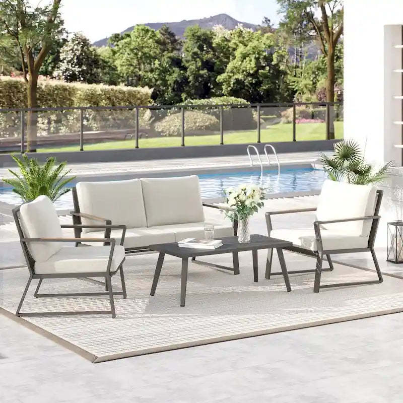 4 Piece Aluminum Patio Conversation Set with Cushions
