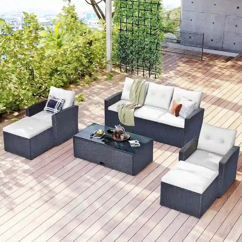 6 PCS Outdoor Patio Set Dining Conversation Sectional Set for 7
