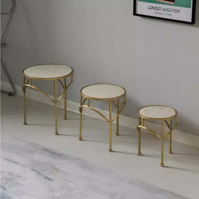 Uniquewise Decorative Gold Metal Plant Stand, Modern White Marble Look Top Display End Side Table, Set of 3
