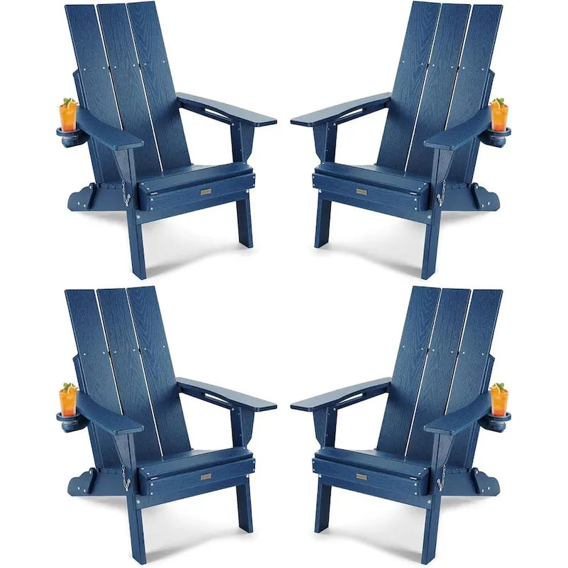 WINSOON HDPE Outdoor Folding Adirondack Chair With Cup Holder( Set of 4)