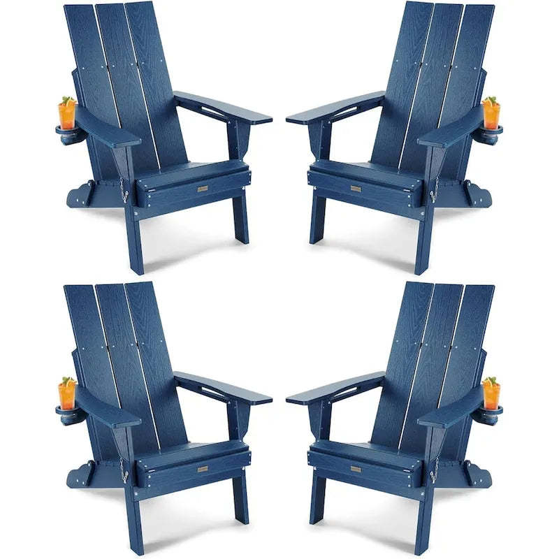 WINSOON HDPE Outdoor Folding Adirondack Chair With Cup Holder( Set of 4)