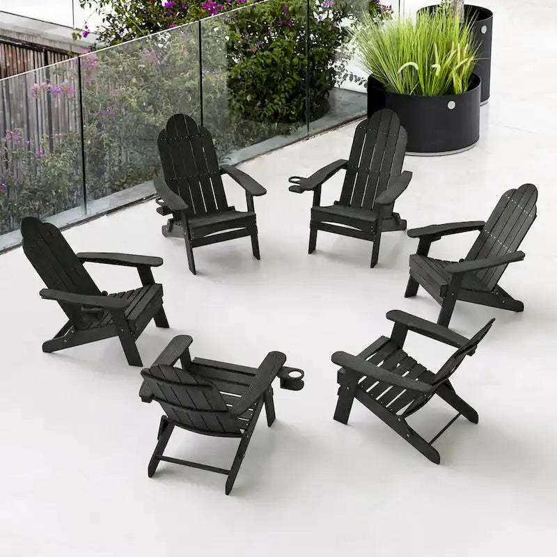 LUE BONA Foldable HDPS Weather Resistant Patio Adirondack Chairs With Cup Holder Set of 6 - 35D x 30W x 36.2H