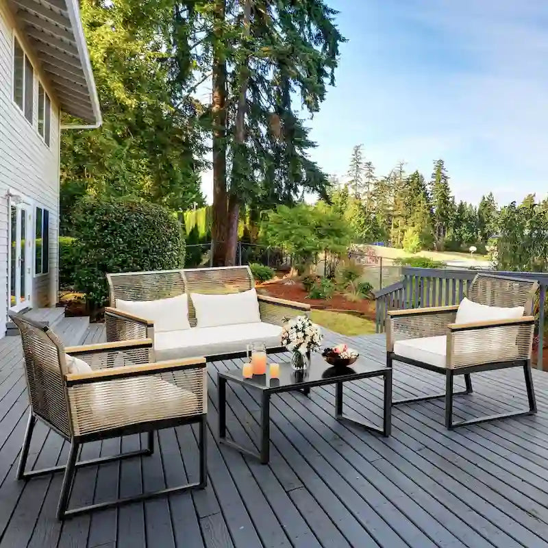 Moasis Patio Wicker Furniture 4-Piece Outdoor Bistro Set All Weather Rattan Loveseat - 4 PCS