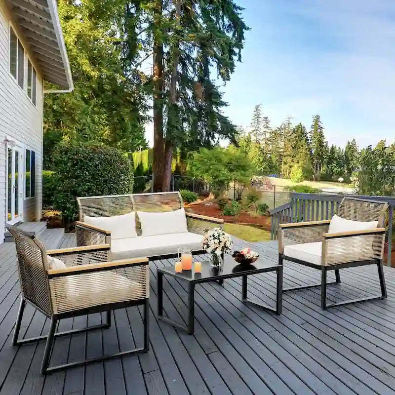 Moasis Patio Wicker Furniture 4-Piece Outdoor Bistro Set All Weather Rattan Loveseat - 4 PCS